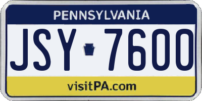 PA license plate JSY7600