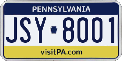 PA license plate JSY8001
