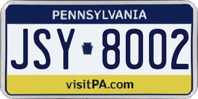 PA license plate JSY8002