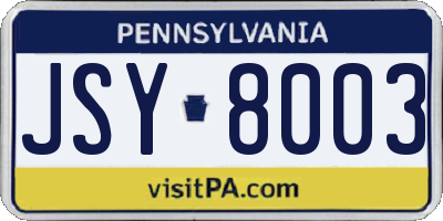 PA license plate JSY8003
