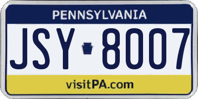 PA license plate JSY8007