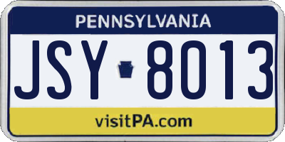 PA license plate JSY8013