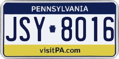 PA license plate JSY8016