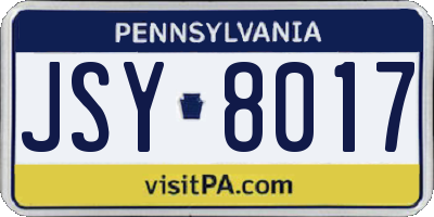 PA license plate JSY8017