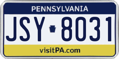 PA license plate JSY8031