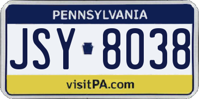 PA license plate JSY8038