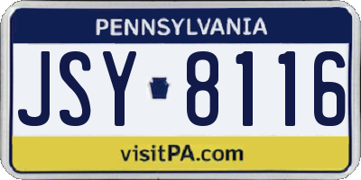 PA license plate JSY8116