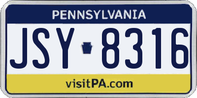 PA license plate JSY8316