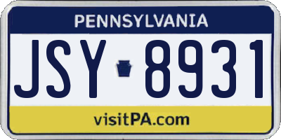 PA license plate JSY8931