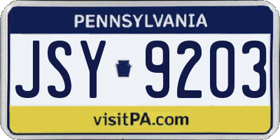 PA license plate JSY9203