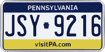 PA license plate JSY9216