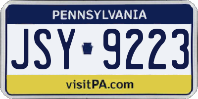 PA license plate JSY9223