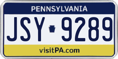 PA license plate JSY9289