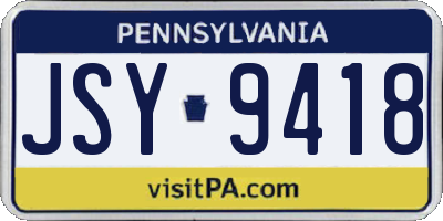 PA license plate JSY9418