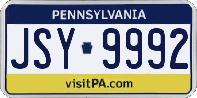 PA license plate JSY9992