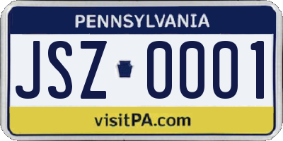 PA license plate JSZ0001