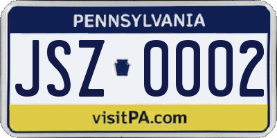 PA license plate JSZ0002
