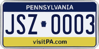 PA license plate JSZ0003