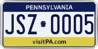 PA license plate JSZ0005