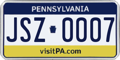PA license plate JSZ0007