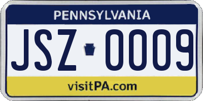 PA license plate JSZ0009