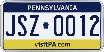 PA license plate JSZ0012