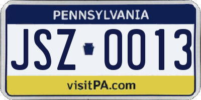 PA license plate JSZ0013