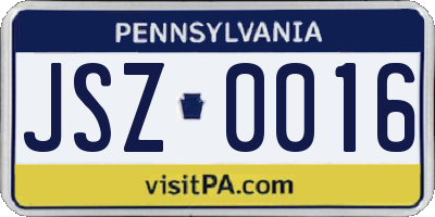 PA license plate JSZ0016