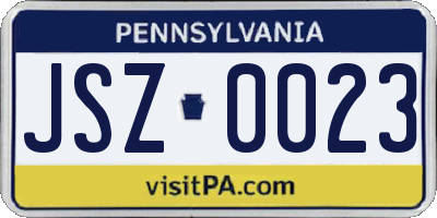 PA license plate JSZ0023