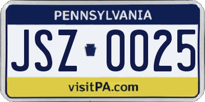 PA license plate JSZ0025