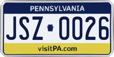 PA license plate JSZ0026