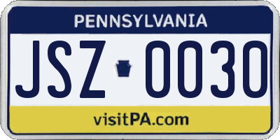 PA license plate JSZ0030