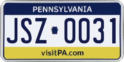 PA license plate JSZ0031