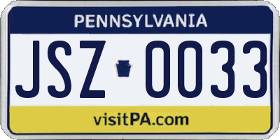 PA license plate JSZ0033