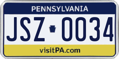 PA license plate JSZ0034