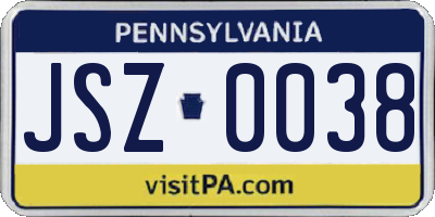 PA license plate JSZ0038