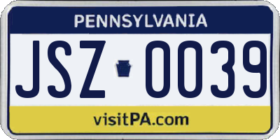 PA license plate JSZ0039