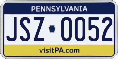 PA license plate JSZ0052