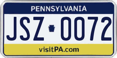 PA license plate JSZ0072