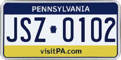 PA license plate JSZ0102