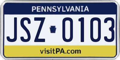PA license plate JSZ0103