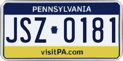 PA license plate JSZ0181