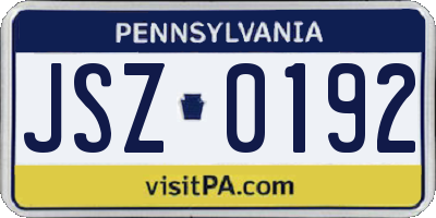 PA license plate JSZ0192