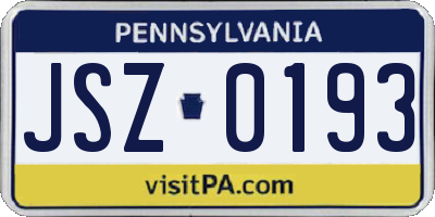 PA license plate JSZ0193