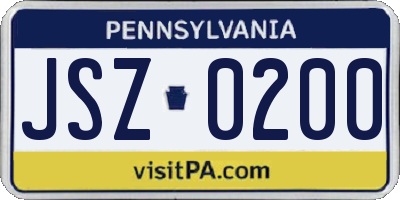 PA license plate JSZ0200
