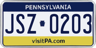 PA license plate JSZ0203