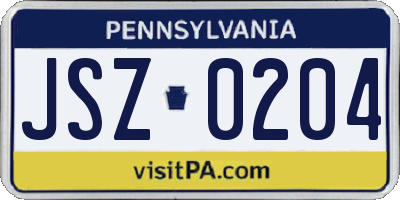 PA license plate JSZ0204