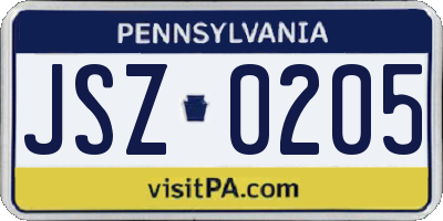 PA license plate JSZ0205