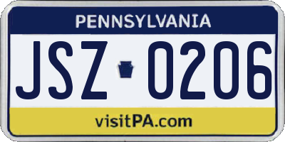 PA license plate JSZ0206