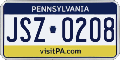 PA license plate JSZ0208